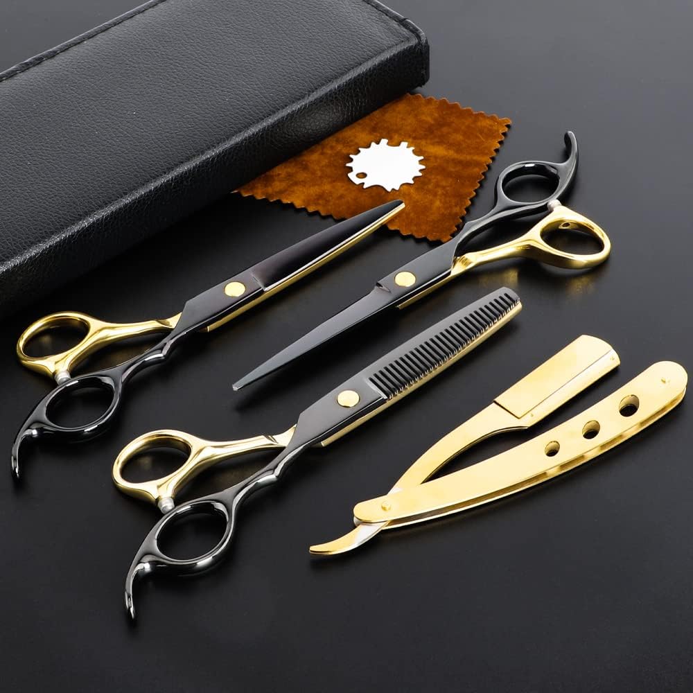 Professional Black Gold Hairdressing Scissors Set - Multifunctional Shears & Thinning Tools | Perfect Gift for Parents
