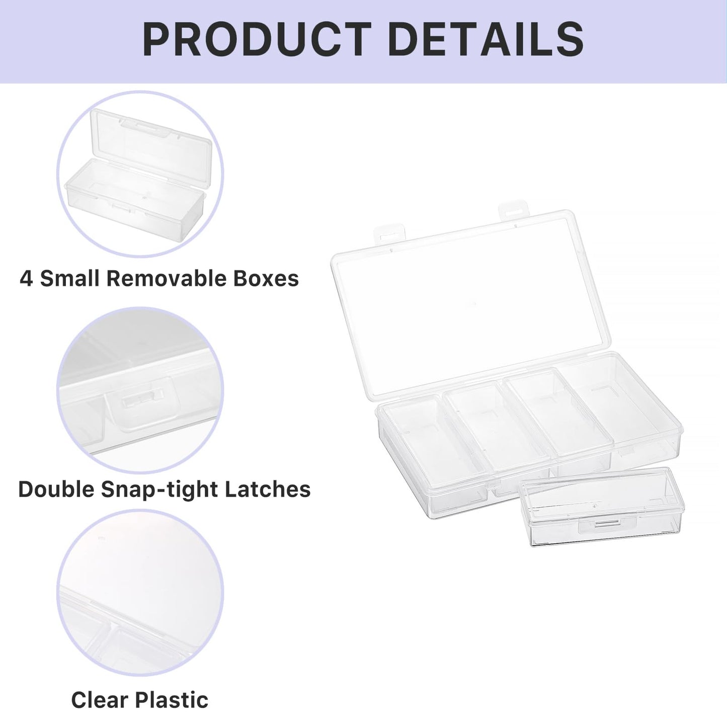 Hipiwe Plastic Cotton Swab Holder for Travel 4 in 1 Compact Cleaning Organizer for Hair Rope Paperclip Clear Dental Floss Sticks Case with Lid Small Travel Container Hair Tie Storage Box