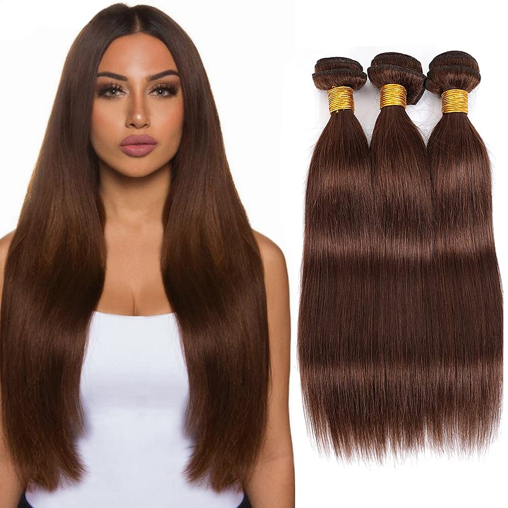 Color 4 Bundles Human Hair Brown Straight Bundle 8A Peruvian Virgin Hair 3 Bundles 16 16 16 Inch Chocolate Brown Straight Bundle Soft Hair Extensions 300g
