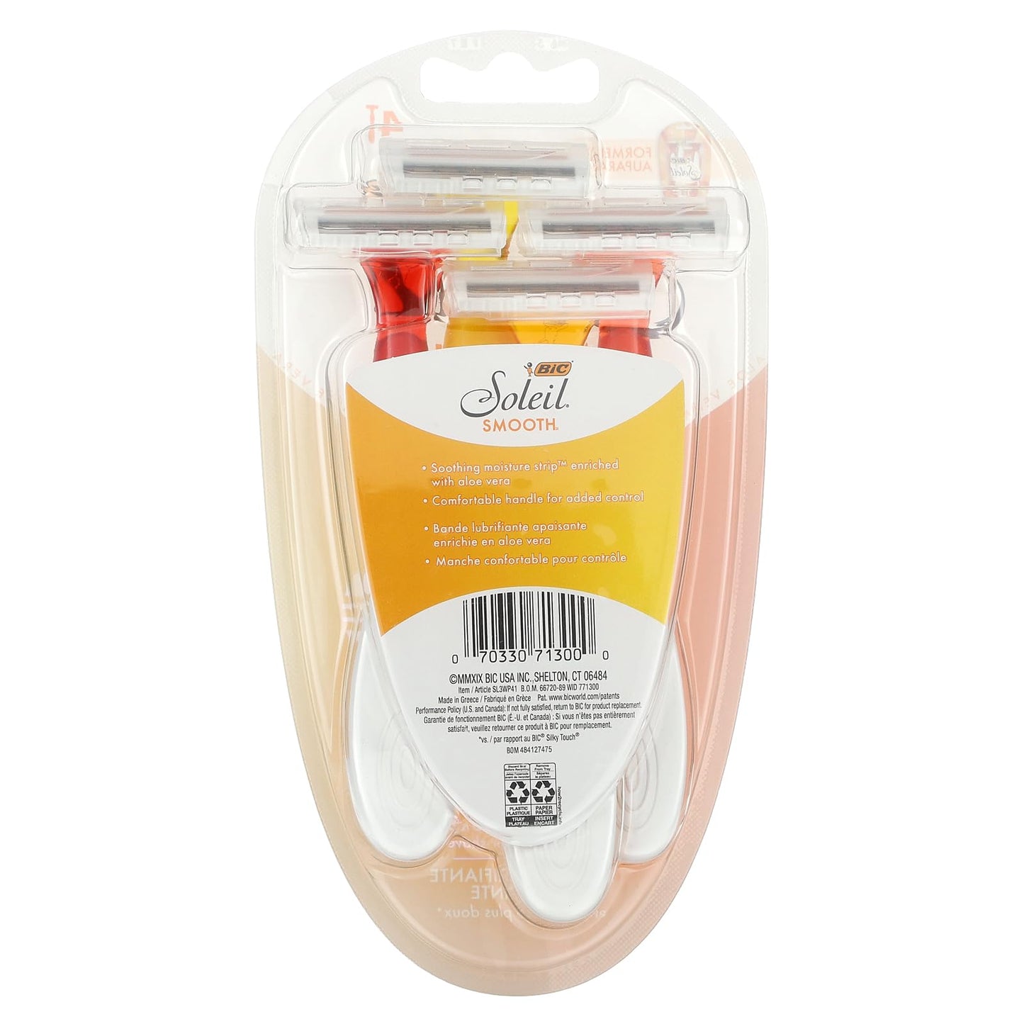 BIC Soleil Smooth Women's Disposable Razors, 3 Blades With Moisture Strip For a Silky Smooth Shave, 4-Count