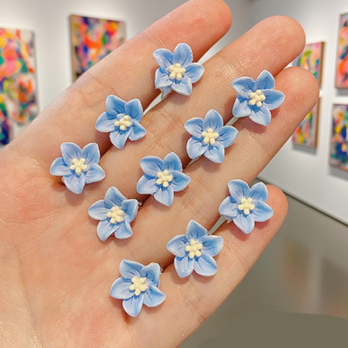 20 Pcs Mini Cute Flower Hair Clips for Girls(Blue)