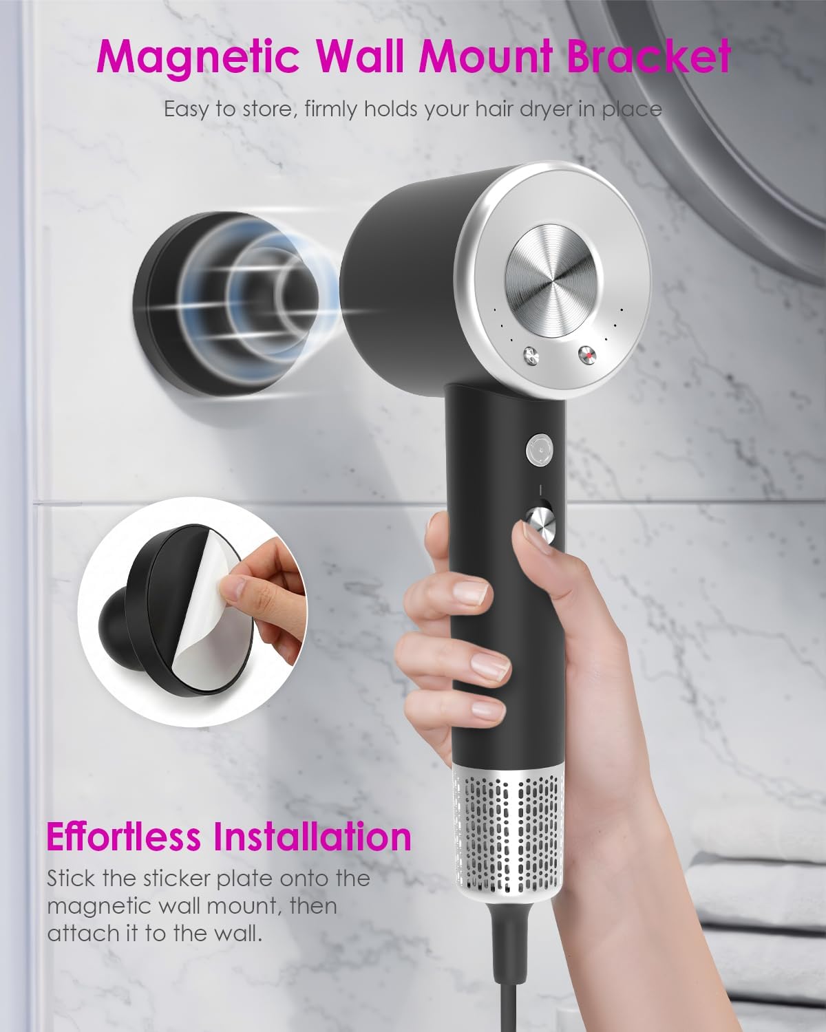 High-Speed Ionic Hair Blow Dryer - 160,000 RPM Fast Drying with Magnetic Diffuser & Concentrator | 3 Speeds, 4 Temps, Black