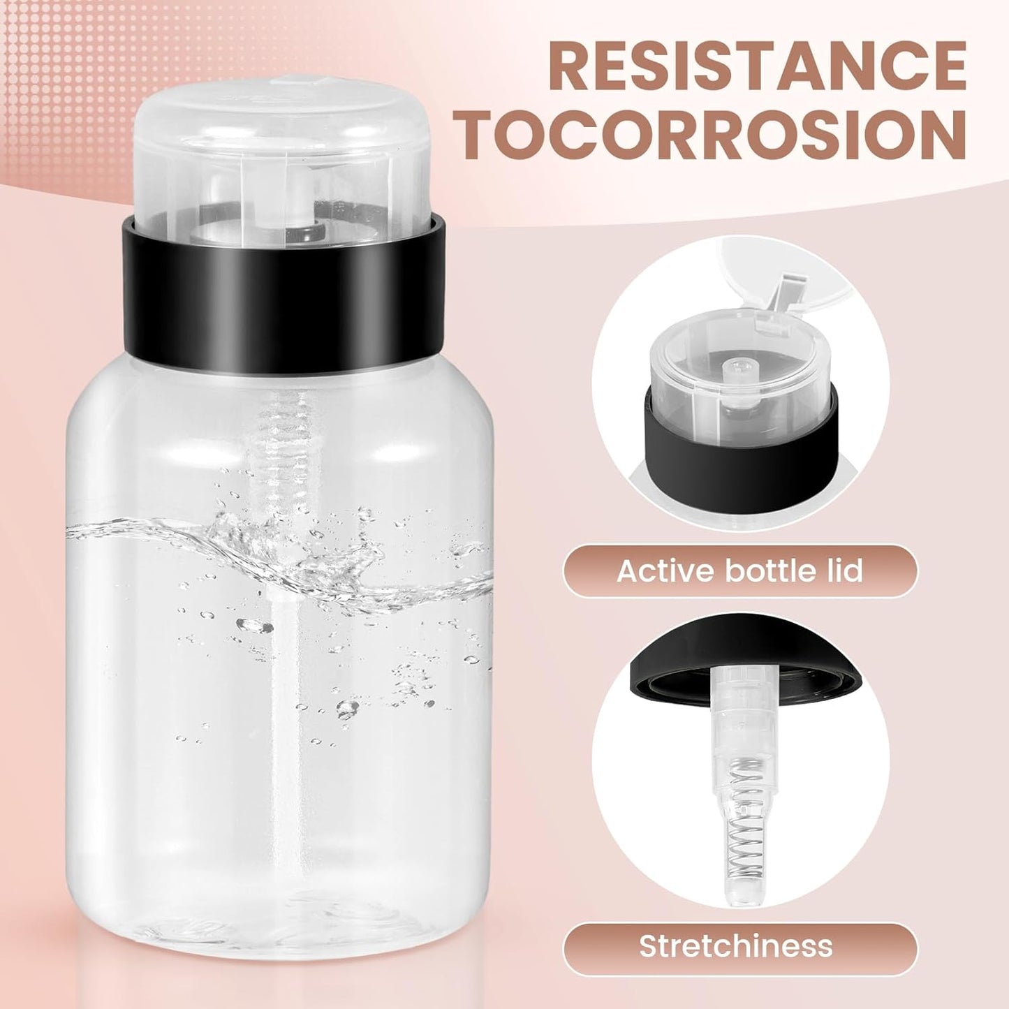 Nail Polish Remover Pump Dispenser - 2 Pack Acetone Safe ABS Bottles | 200ml (6.8oz) Lockable Flip Cap