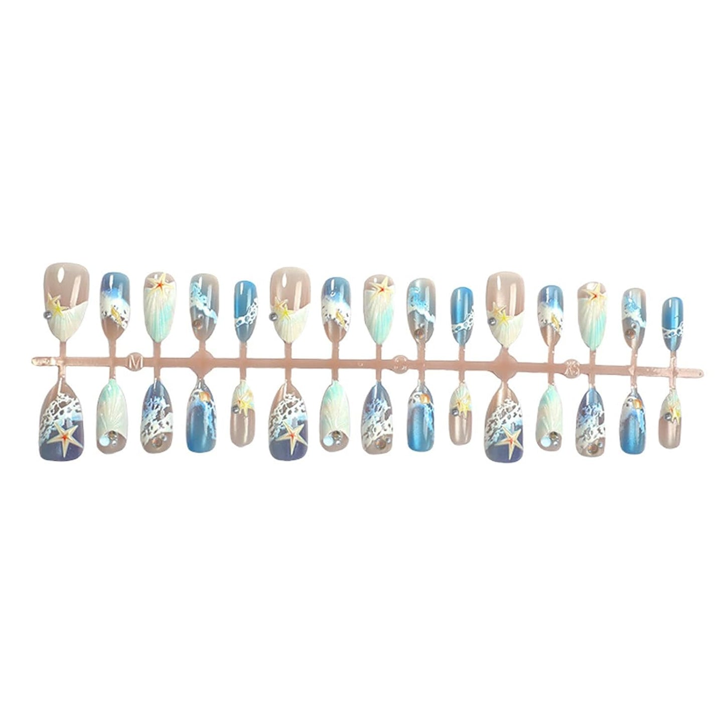 Almond Medium Press-On Nails - 30Pcs Blue Sea French Acrylic Set | 3D Cat Eye Design for Women
