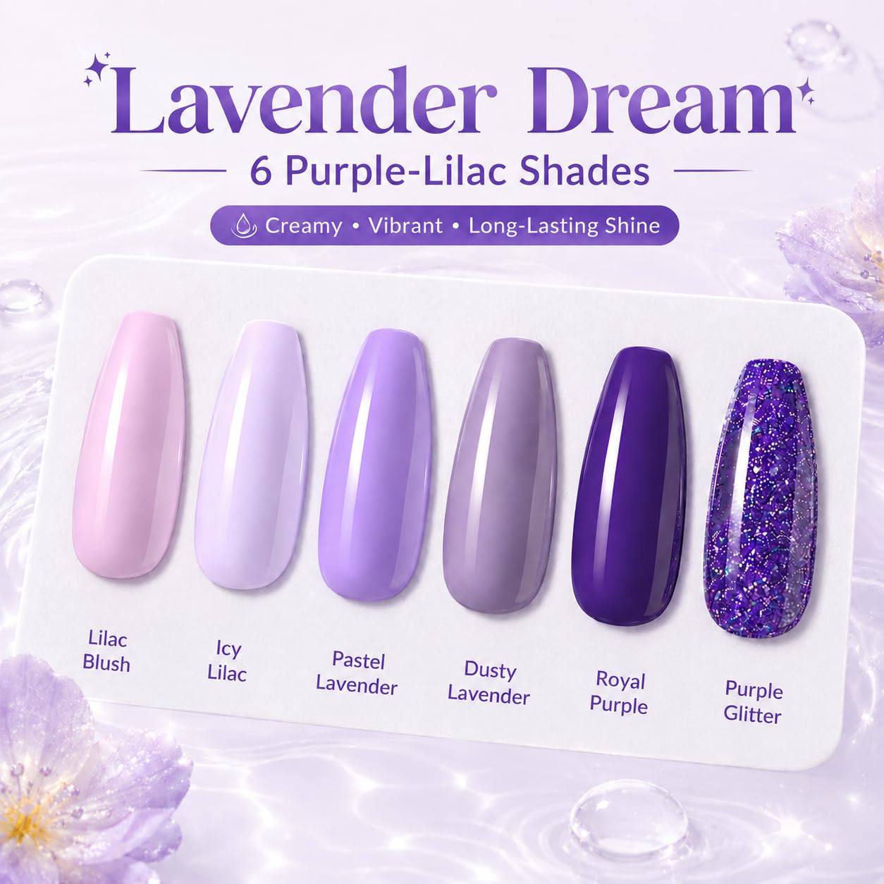 Beetles Purple Gel Polish Set - Grape Vine 6 Colors Lavender Dark Lilac Glitter Pink Nail Polish Soak Off Uv LED Gel Nail Kit Salon DIY Nail Art Manicure Home Gifts for Women