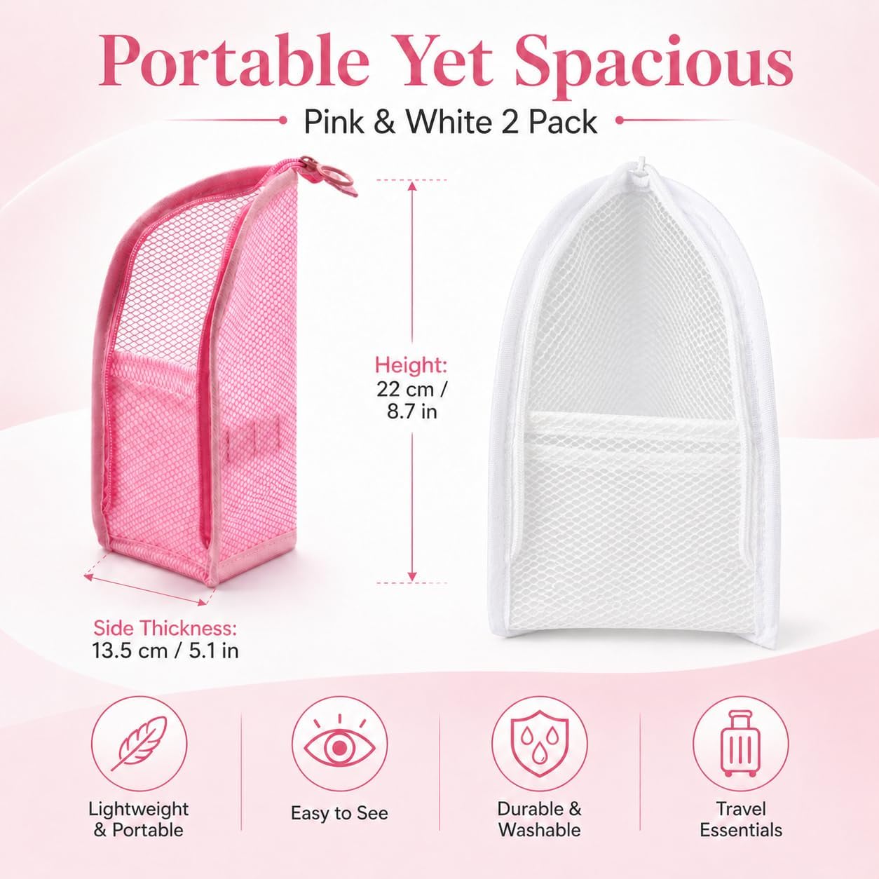 Portable Travel Toiletry Bag - 2 Pcs EVA Mesh Organizer with Waterproof Zipper | Lightweight & Dust-Free