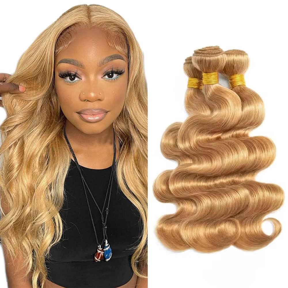 Honey Blonde Bundles 27 Body Wave 3 Bundles Huma Hair 16 18 20 inch 300g AuokMar Unprocessed Virgin 27 Blonde Bundle Human Hair Extensions
