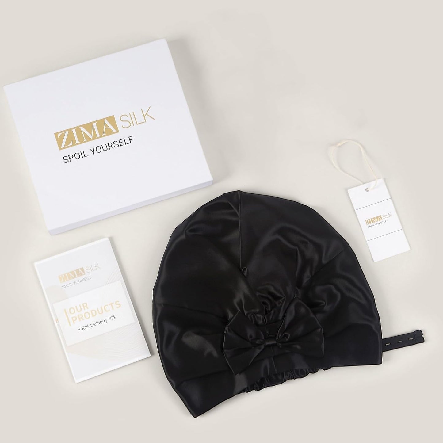 ZIMASILK 22 Momme Pure Mulberry Silk Bonnet - Adjustable Double-Layered Hair Protection | Anti-Frizz, Black