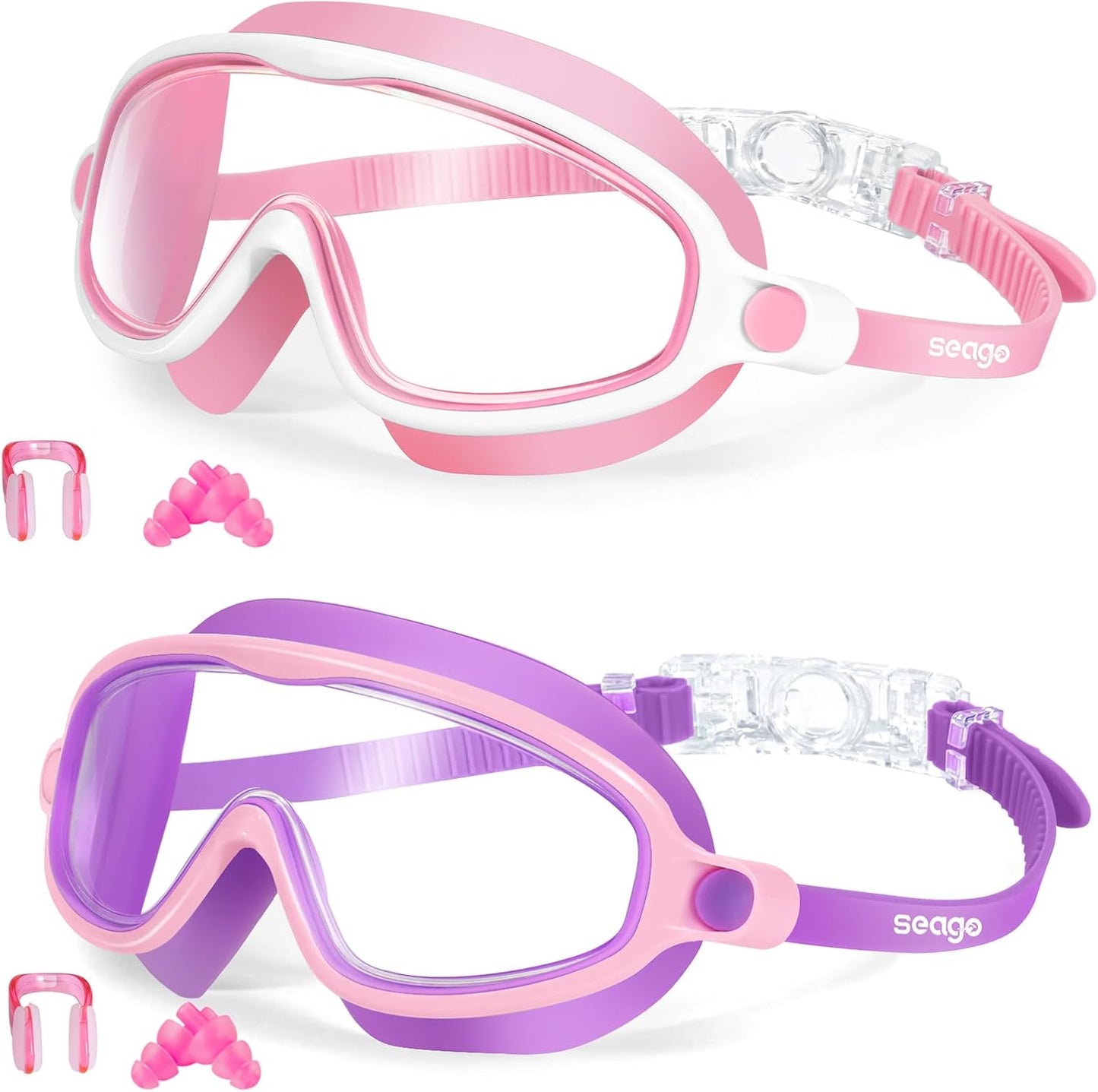 Seago Swim Goggles - Anti-Fog, Anti-UV Wide View for Kids 3-14 | 2 Pack