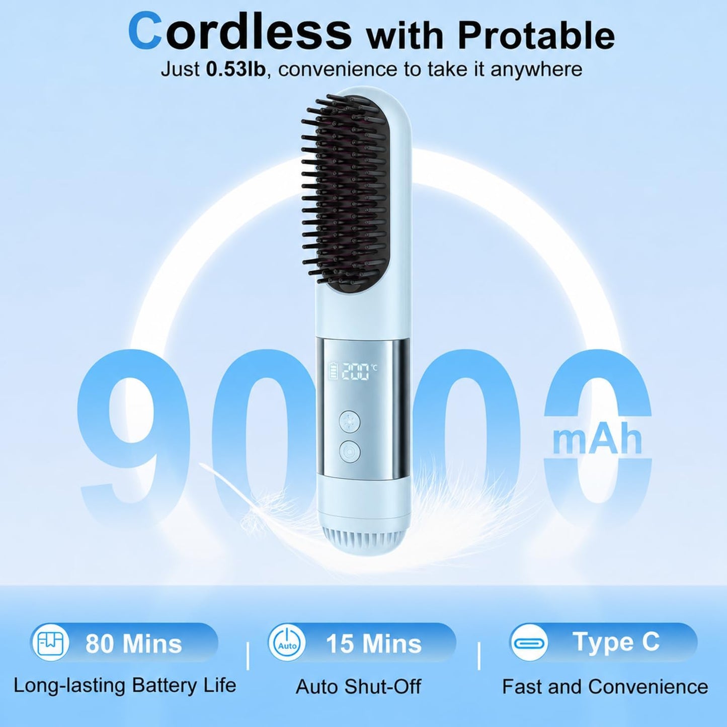 Cordless Hair Straightener Brush - 5-in-1 Portable Ionic Tool for Frizz-Free Styling | Rechargeable, Fast Heating, Anti-Scald Design