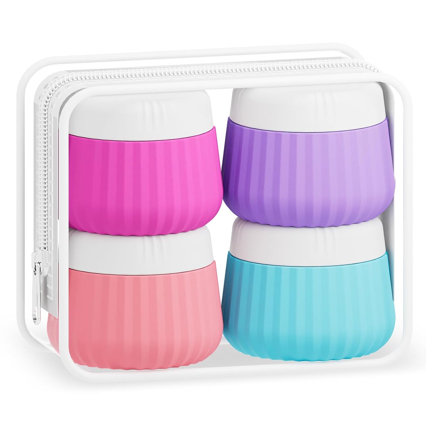 Travel Toiletry Containers - TSA Approved Silicone Jars, Leak-Proof | 4-Pack with Clear Bag