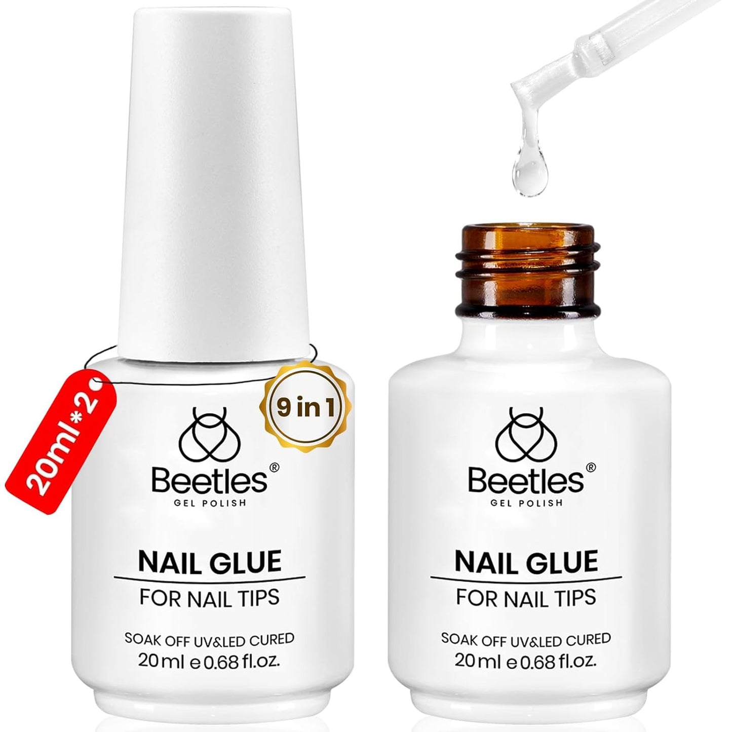 Beetles Gel Polish - 9 in 1 Nail Glue with Strong Brush Applicator | 0.5 Fl Oz for False Nails & Rhinestones