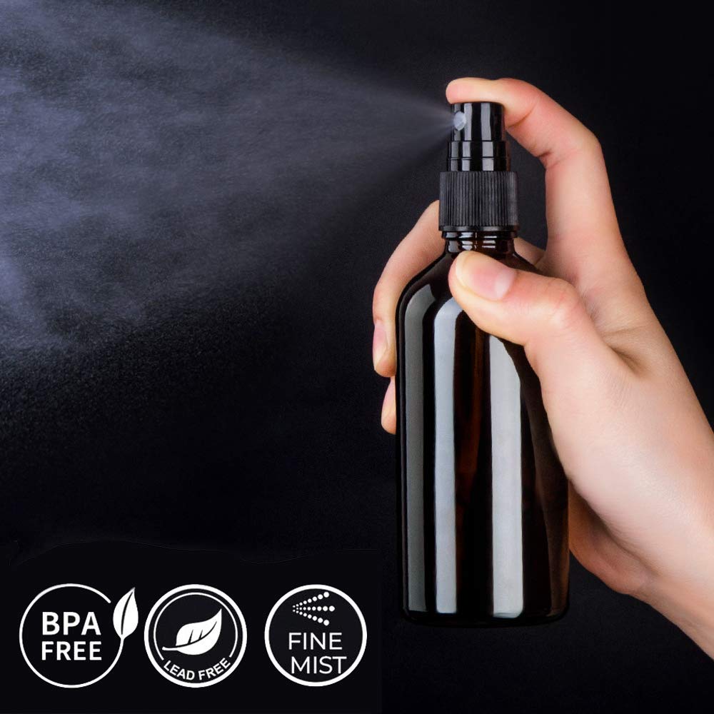 Amber Glass Spray Bottles for Essential Oils - 4oz Fine Mist Spray Bottle | 2 Pack