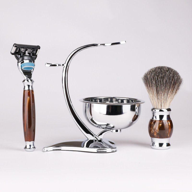 Magyfosia Luxury Shaving Kit for Men,Includes Badger Hair Brush,Wet Shave Soap Bowl and Safety Razor Compatible with 5-Layer Blade,Barber Style 4-Piece Gift for Men-Smooth and Close Shaving