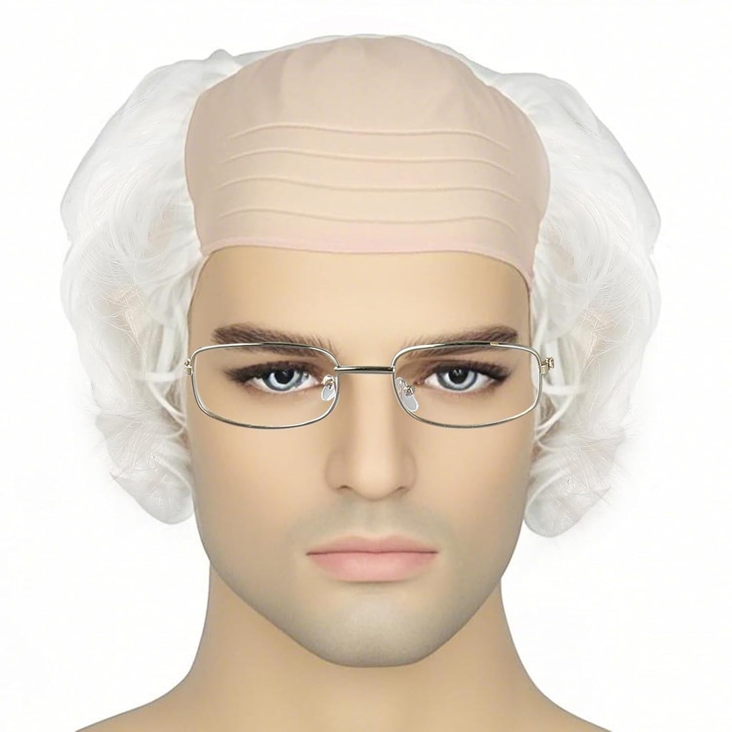 Short Curly Bald Cap Wig | Mad Brown Scientist Costume for Halloween & Cosplay
