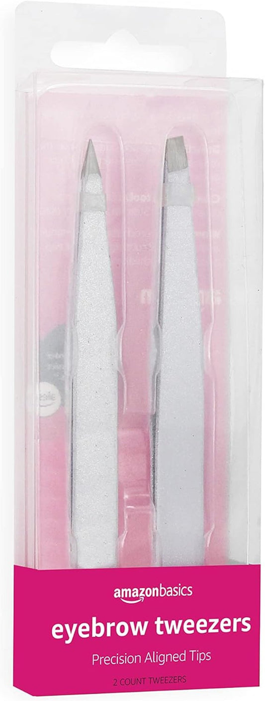 Precision Eyebrow Tweezers - Stainless Steel for Fine Hair Removal | 2 Pack