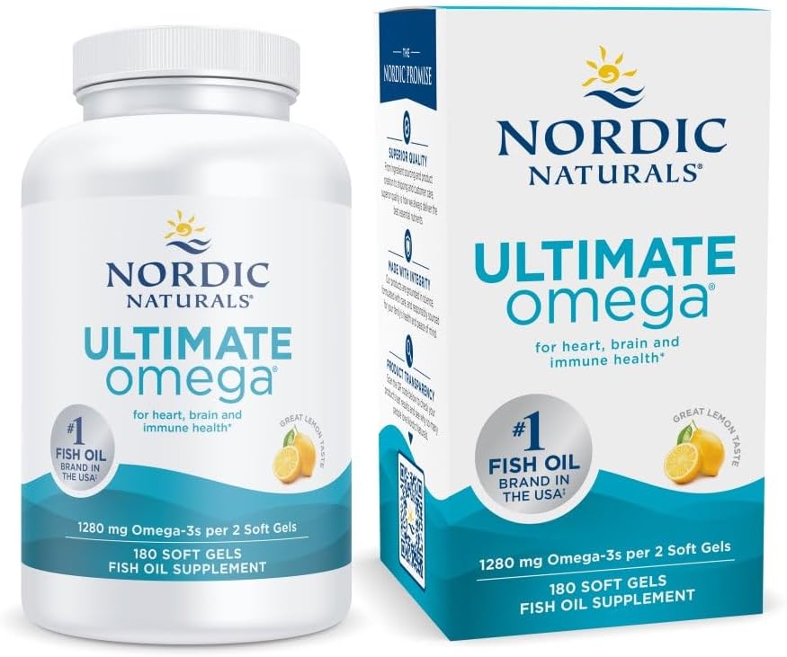 Nordic Naturals Ultimate Omega - High-Potency Omega-3 Fish Oil Supplement | 90 Soft Gels, Lemon Flavor, 1280 mg Omega-3