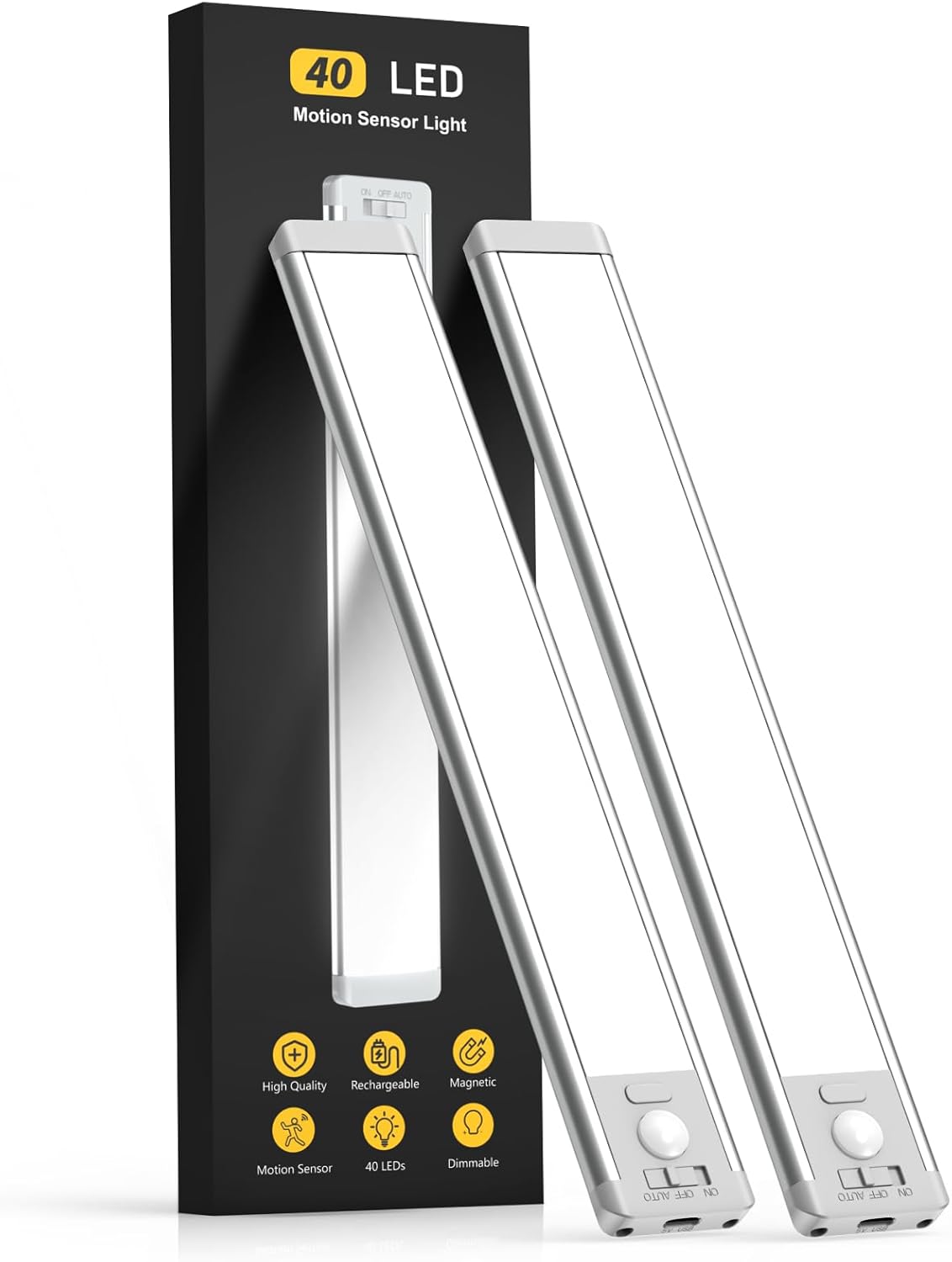 MCGOR 10-Inch Under Cabinet Lighting - 2 Pack Rechargeable Motion Sensor Lights | Dimmable Magnetic Closet Lights for Kitchen & Stairs