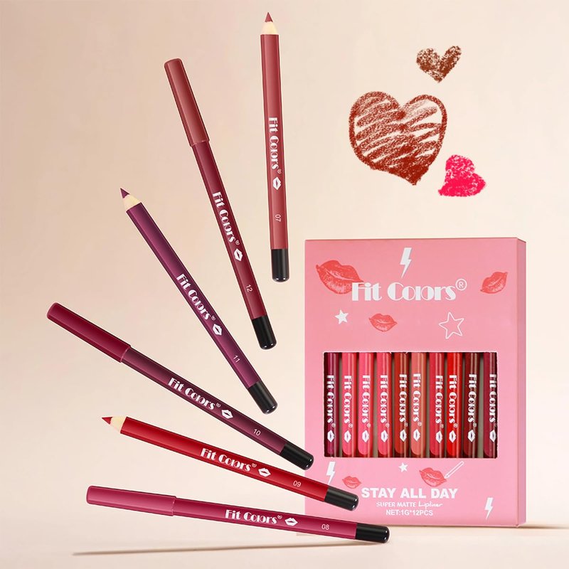 Matte Lip Liner Set - 12 Pcs Creamy Velvet Lipstick Kit | Waterproof, Long-Lasting, High Pigmented