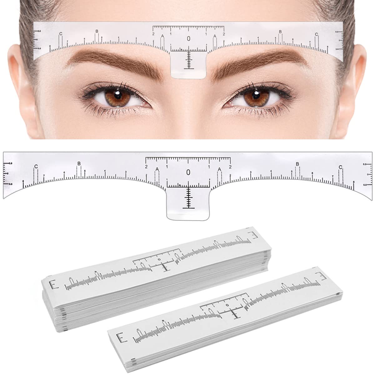 Eyebrow Ruler - 100 Pack Disposable Microblading Adhesive Stencil Guide | Precision Measuring Tool