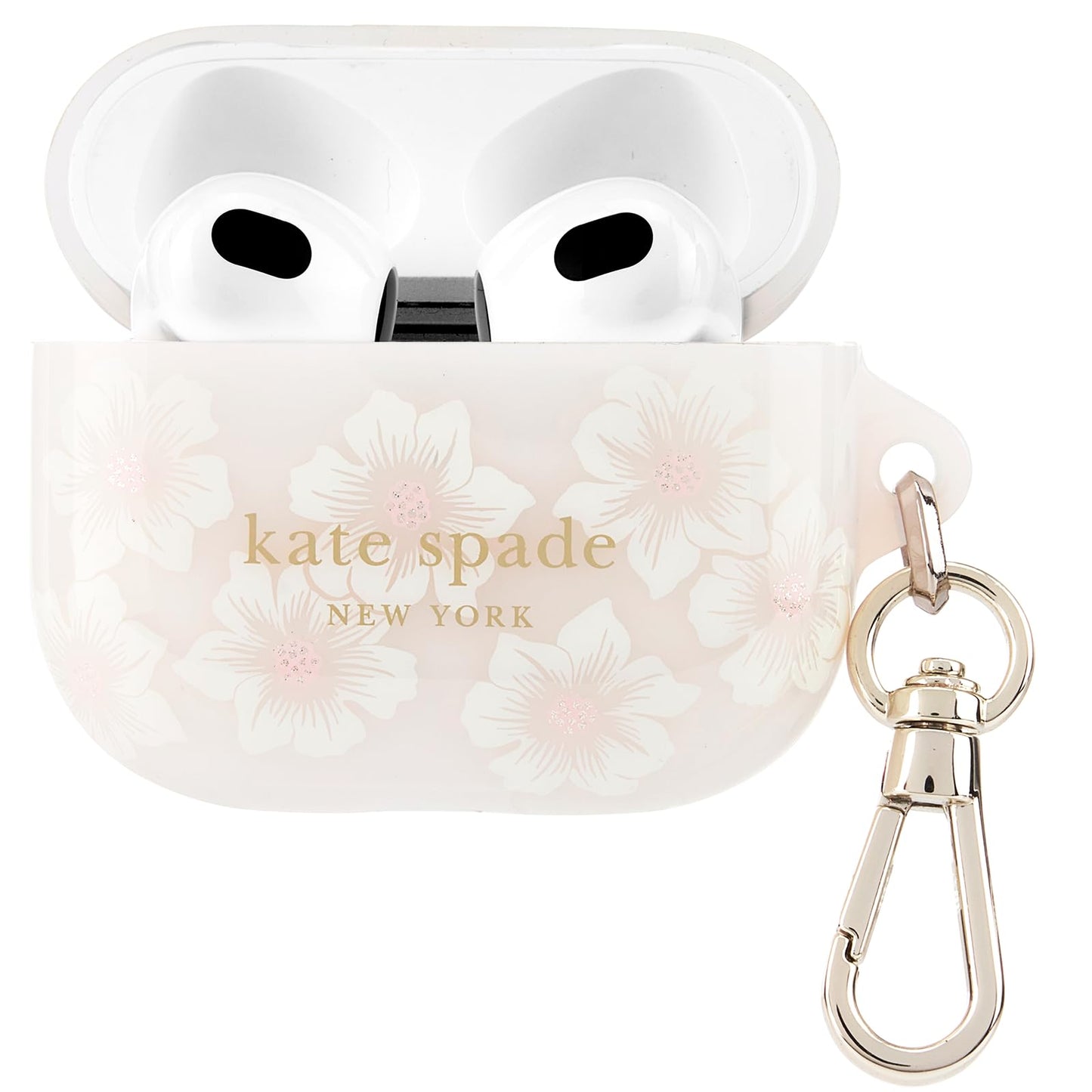 kate spade new york AirPods Protective Case with Keychain Ring - Hollyhock Cream, Compatible with AirPods 3rd Generation