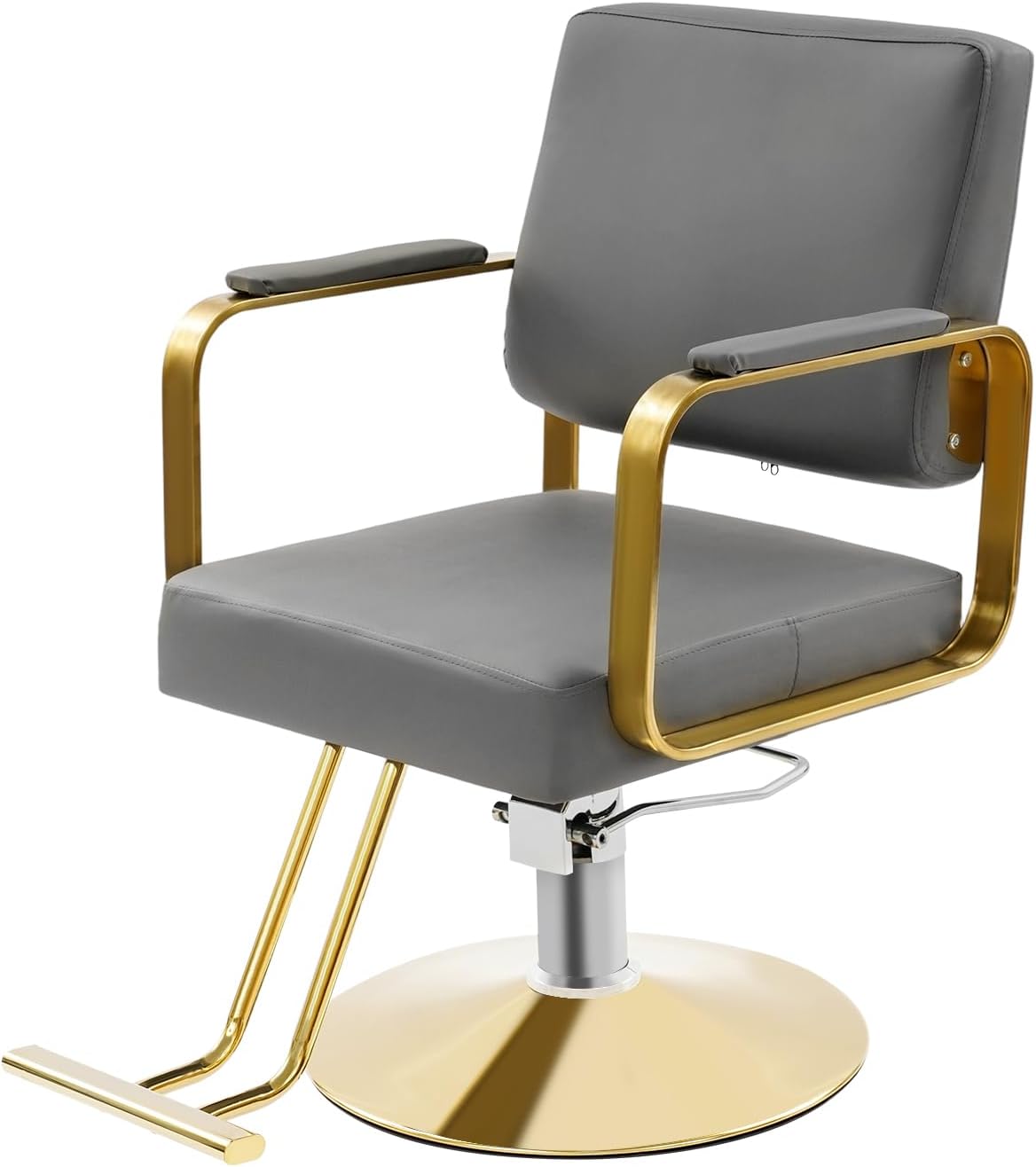 Salon Barber Chair - Hydraulic Pump & 360° Swivel | Adjustable Height Beauty Chair in Grey & Gold