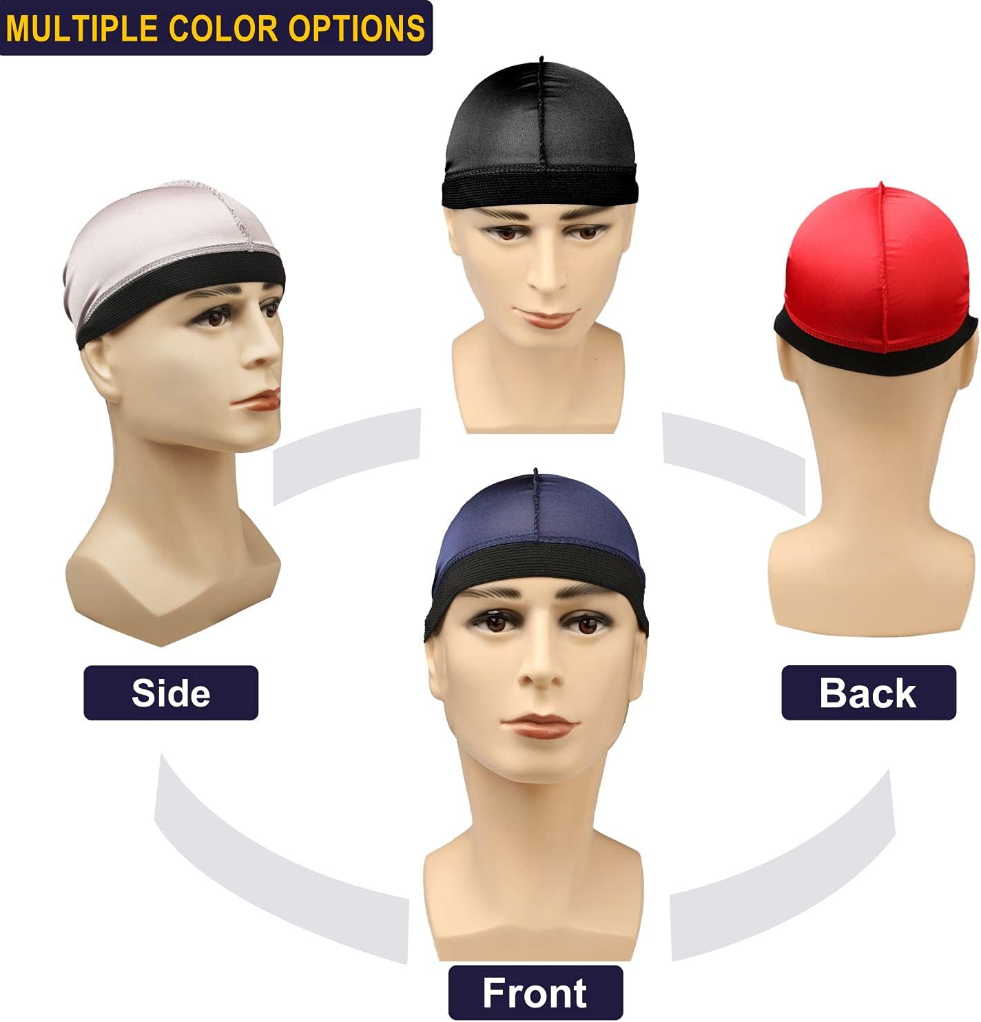 Silk Wave Caps for 360 Waves - 4Pcs Silky Durags for Men | 2 Blue & 2 Black