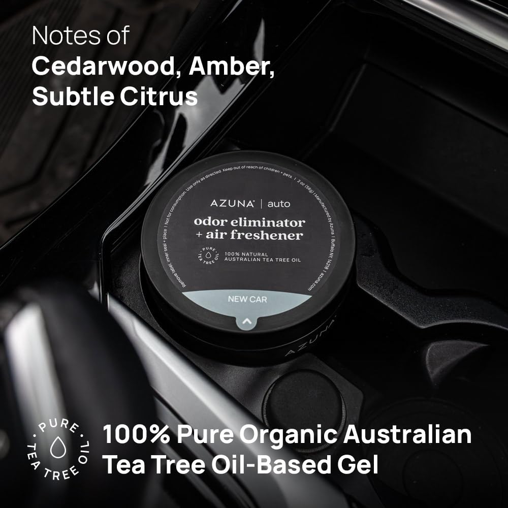 Azuna Car Air Freshener & Auto Odor Eliminator Pods Trio | New Car Scent | Plant Powered by 100% Australian Tea Tree Oil | Long Lasting and No harsh chemicals | Made in USA | 3 Pack of 2oz Pods