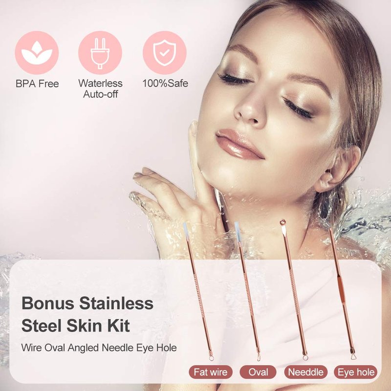 Facial Steamer, Amconsure Nano Ionic Face Steamer for Home, 100ML Warm Mist Humidifier for Women Moisturizing, Unclogs Pores-Bonus Stainless Steel Skin Kit and 2 Face Scrubbers