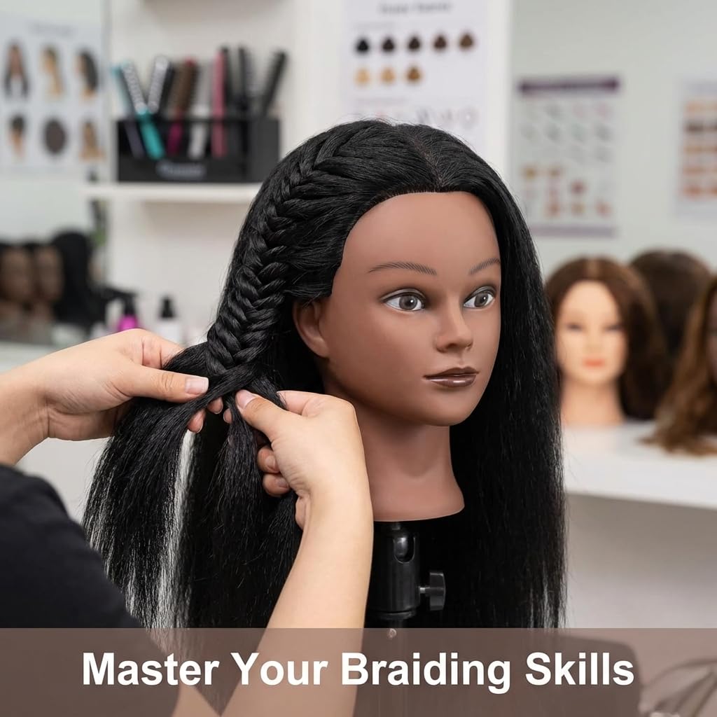 Real Hair Mannequin Head - 16 Inch Cosmetology Training Doll for Hair Styling & Braiding Practice | Includes Clamp Stand