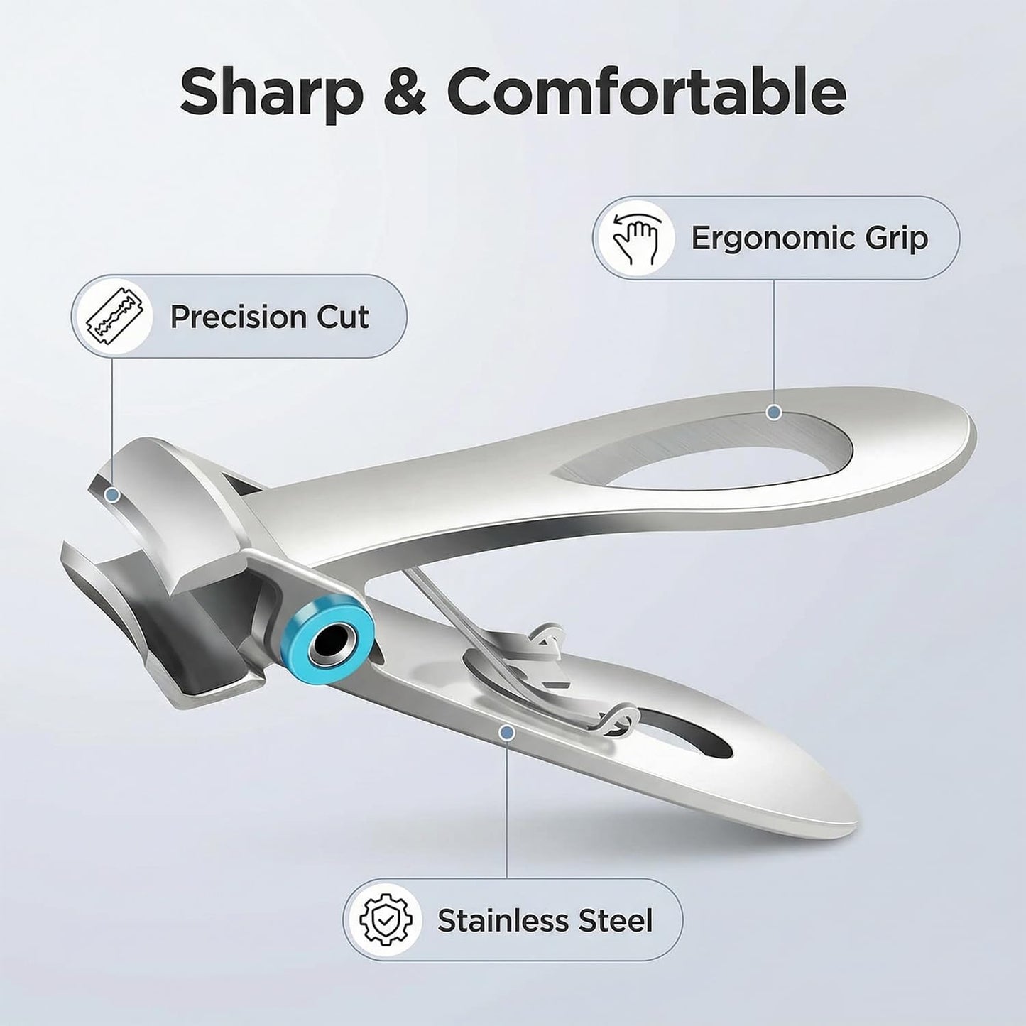 Thick Toenail Clippers for Seniors - Heavy Duty Nail Clippers with Wide Jaw Opening | Silver Finish