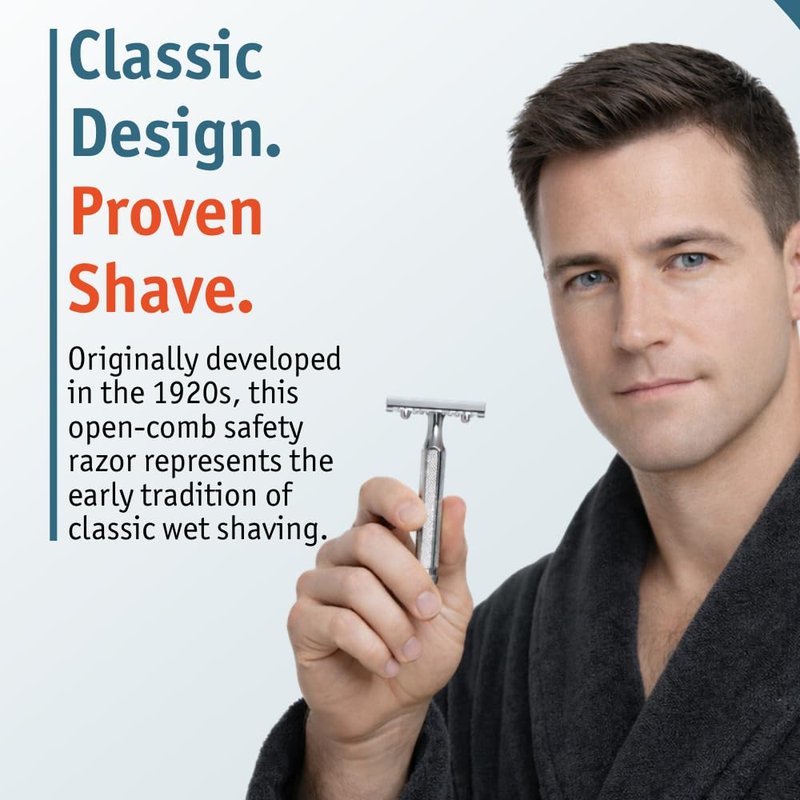 MERKUR 41C Double Edge Safety Razor, Open Tooth Comb, Three-Piece Design, Standard Handle, Bright Chrome Finish, Made in Germany