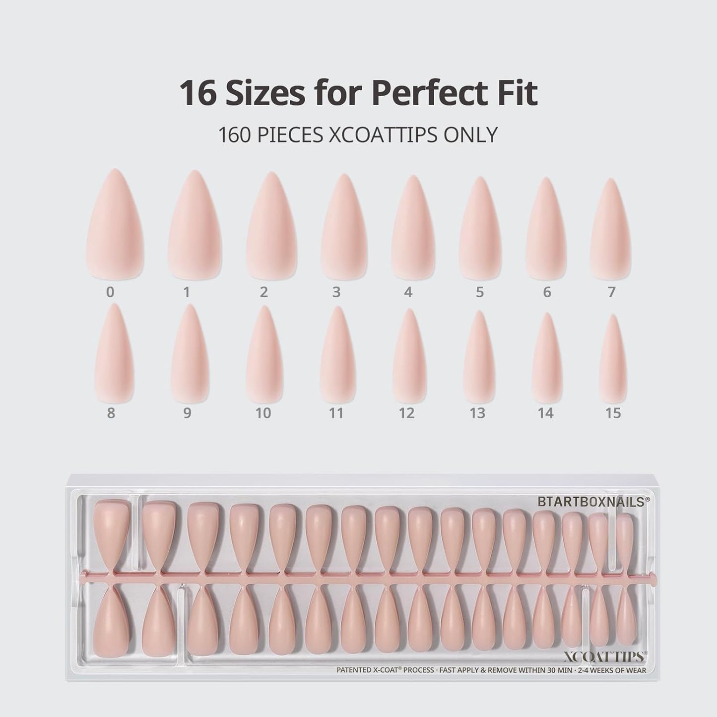 BTArtbox Press-On Nails - 5 Shades of Nude Long Stiletto | 16 Sizes for Easy Application & 4-Week Wear