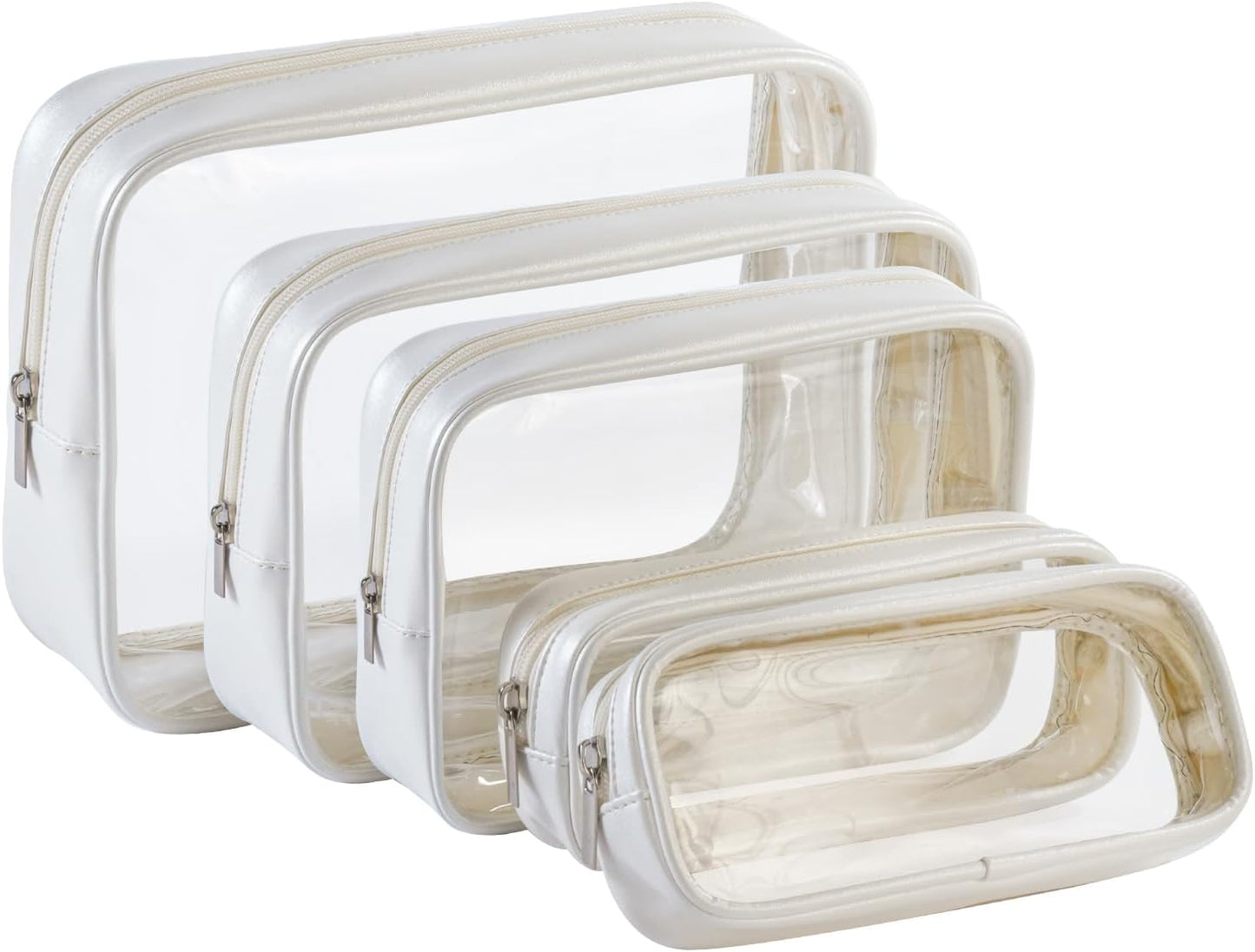 TSA Approved 5-Piece Diaper Bag Organizer Set - Clear Waterproof TPU Travel Packing Cubes for Baby (Pink Leather)