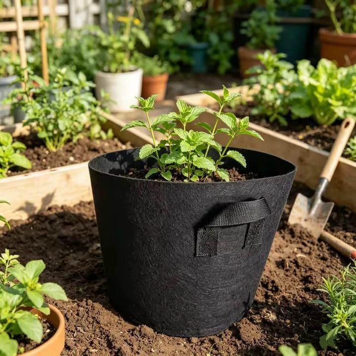 5 Gallon Fabric Grow Bags - Breathable Nonwoven Planter Pots with Handles | 6-Pack, Black