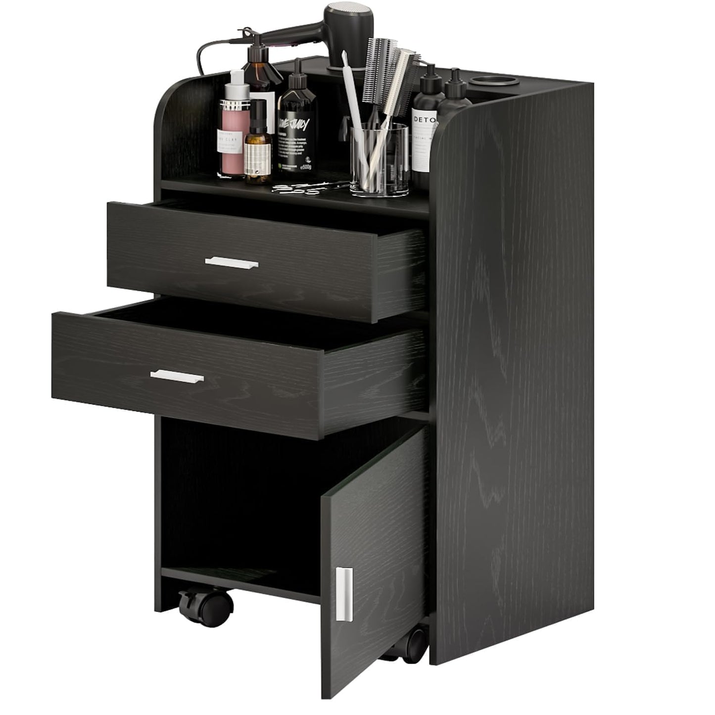 4ever2buy Salon Station for Hair Stylist, Black Beauty Barber Station, Salon Trolley Cart with Wheels, Mobile Organizer for Salon, Spa, Barbershop, Nail & Beauty Tools, Black