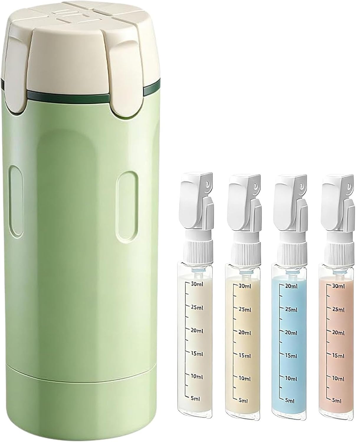 4 in 1 Travel Dispenser Set - Leak-Proof 30ml Pump Bottles for Shampoo, Lotion & Skincare | Portable Green Containers
