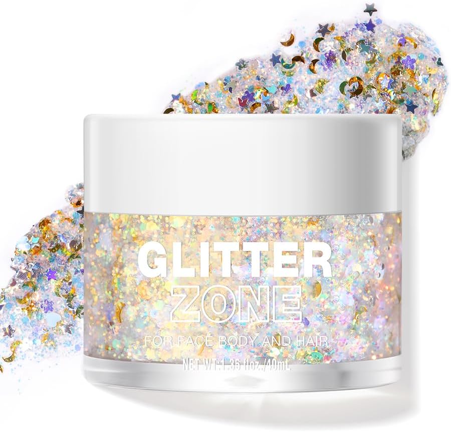 LANGMANNI Holographic Body Glitter Gel - Color Changing Vegan Glitter for Face, Hair & Lips | 1.35 oz (Sparkling Pink)
