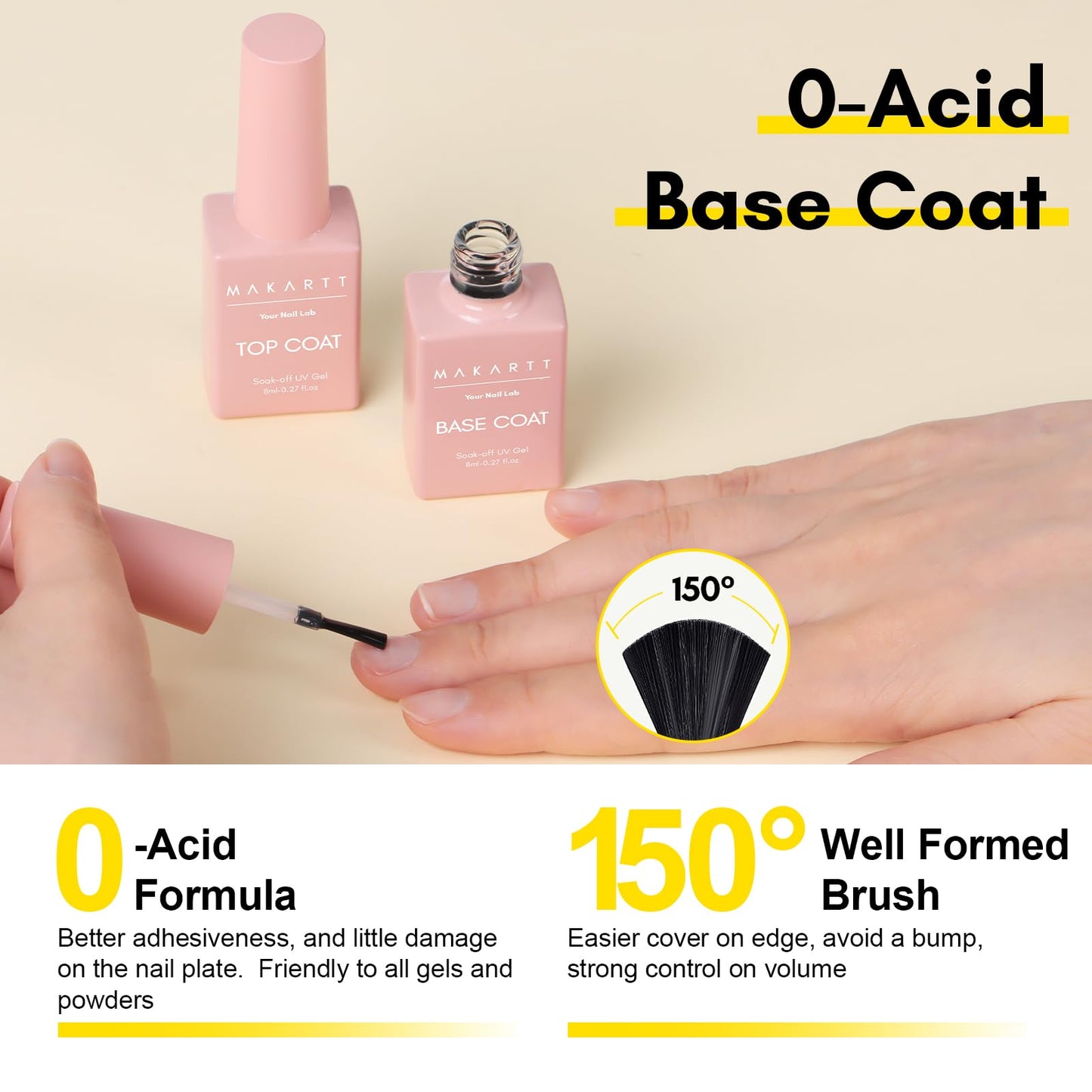 Makartt Gel Top Coat and Base Coat Set: 2 PCS No Wipe Clear Gloss Shiny