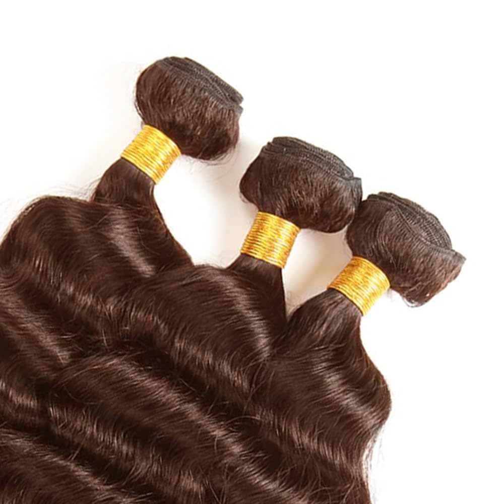 28 30 32 Inch GveoXvo Brown Bundles Human Hair Color 4 Deep Wave Bundles Peruvian Virgin Soft Real Chocolate Brown Deep Wave Bundle Hair Extensions 300g