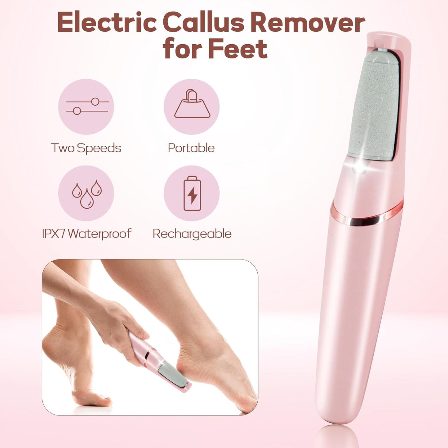 Electric Foot Callus Remover - Rechargeable Pedicure Kit with 11 Replacement Heads | Ideal for Smooth Feet Care