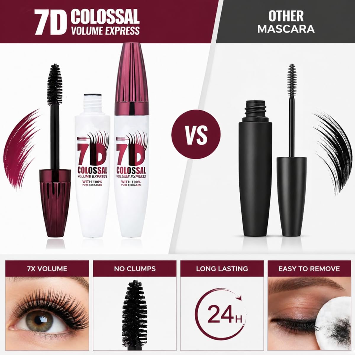 2 Packs 7D Waterproof Mascara, Black Lengthening Thickening Softer Fuller Lashes Mascara, Smudge-Proof, Gentle Formula, Daily Use
