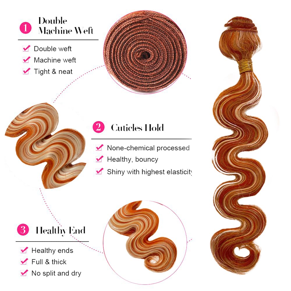 Ginger Orange Bundle 613 Body Wave Bundles Human Hair 24 26 28 Inch Brazilian Virgin Remy Hair 3 Bundles Two Tone 350 Mixed With 613 Blonde Bundle 300g
