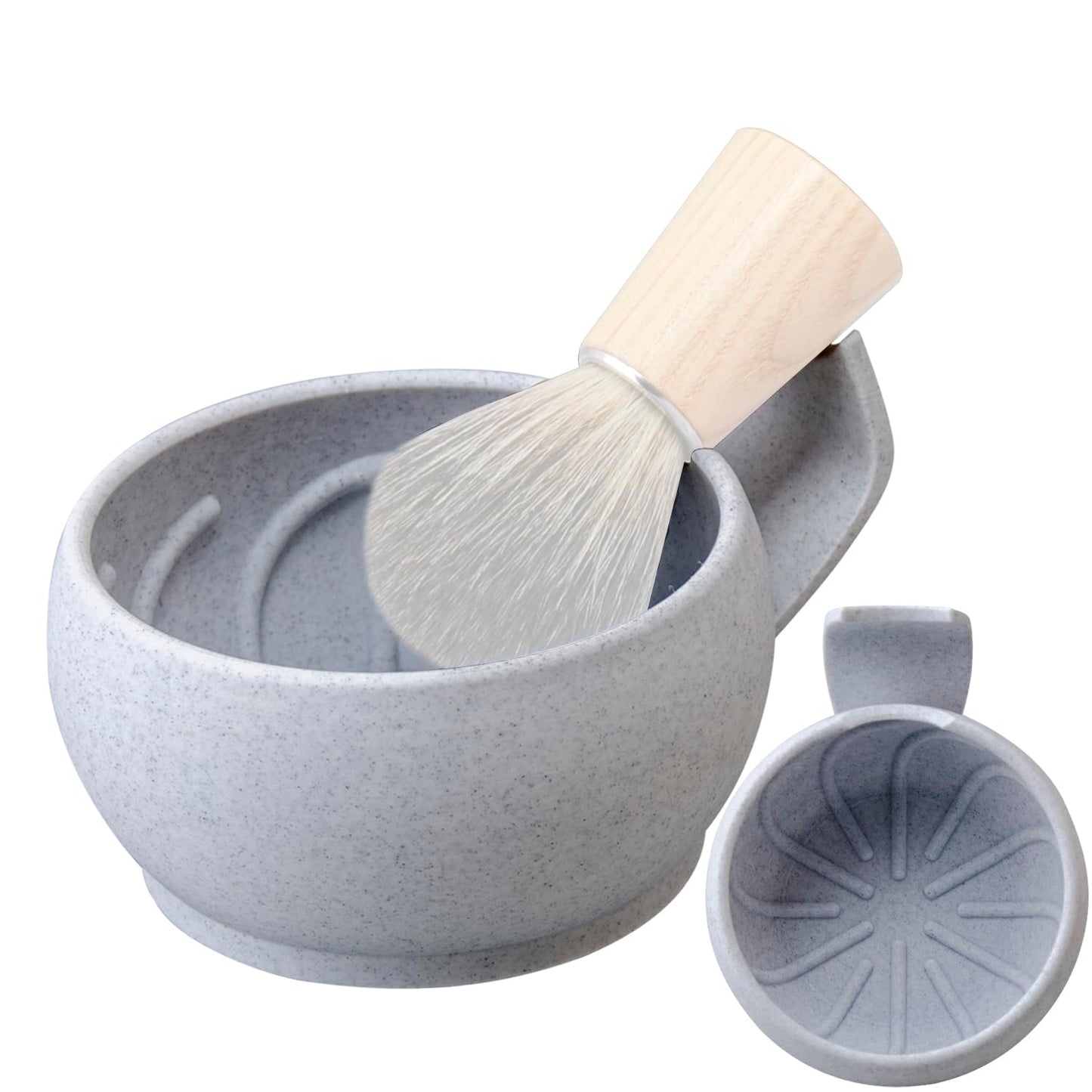 Grandslam Shaving Bowl with Ridges, Shaving Mug with Brush Stand, Shaving Soap Bowl for Shaving Cream and Soap, Durable & Holds Heat Longer, Rich & Thick Lather, Great for Traveling and Use at Home