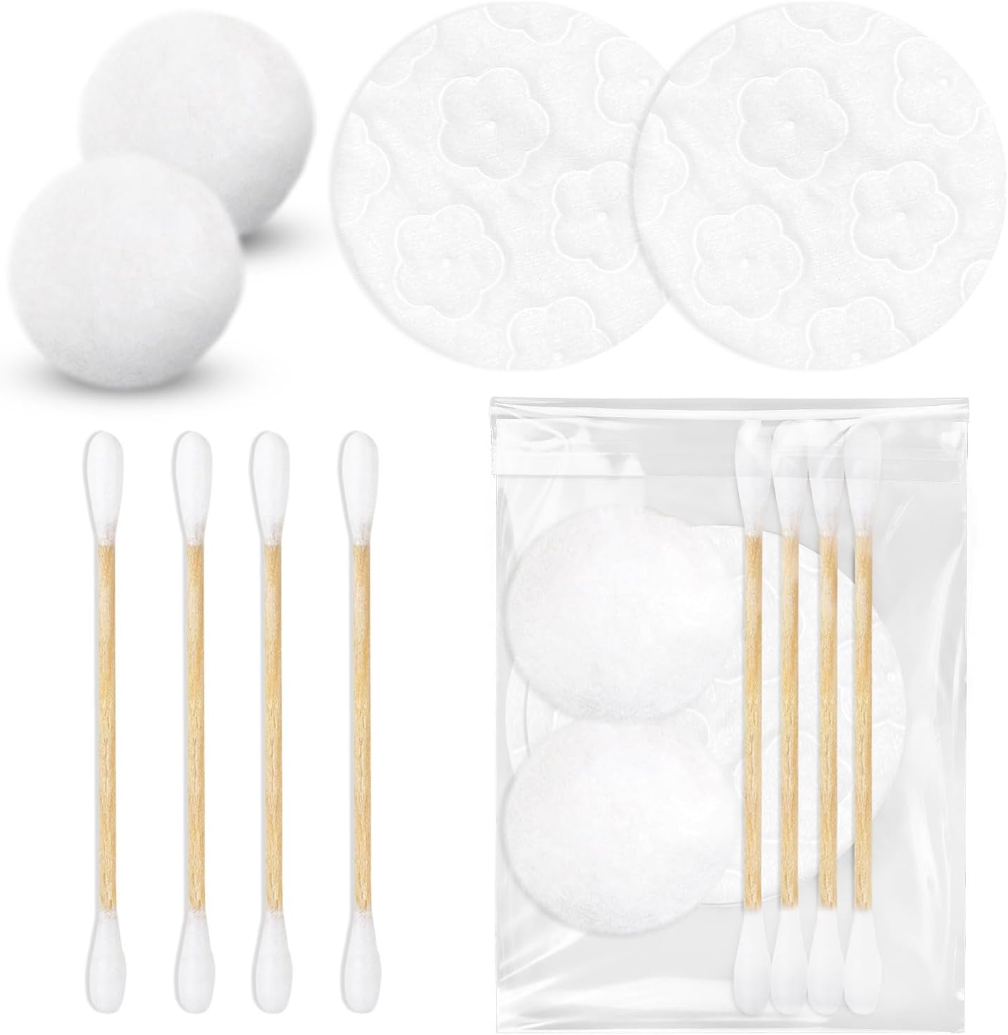 Travel Cotton Swabs Set - Portable Hotel Vanity Kit with Cotton Balls & Rounds | 50 Individually Wrapped Pieces