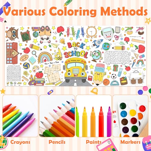Back to School Coloring Poster - 55x24 Inch Table Cover for Kids