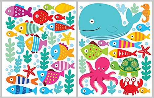 Ocean Fish Wall Decals - Cute Whale & Turtle Bathroom Stickers