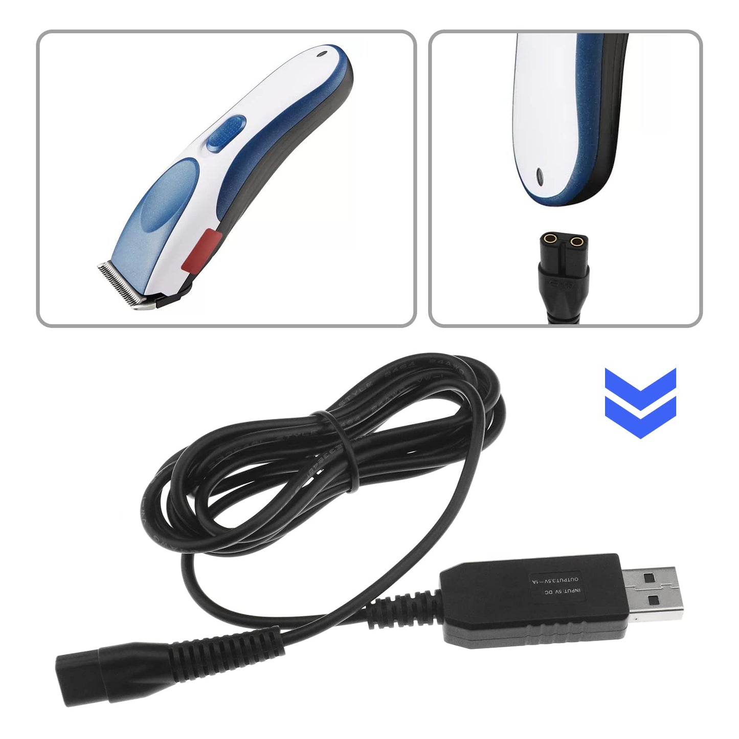 The Lord of the Tools 2PCS USB Shaver Charger Cable Compatible with Wahl Colour Pro 9649 Cordless Clippers Replacement 3.5V USB Power Cord Black 1.8m