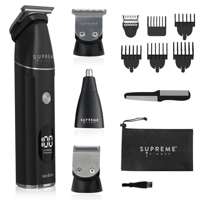 Supreme Trimmer All-in-One Waterproof Multigroomer for Men | Beard, Body, Pubic & Nose Hair Trimmer Kit | No-Nick LCD Grooming Clippers, Rechargeable Full Body Shaver | SMG3030