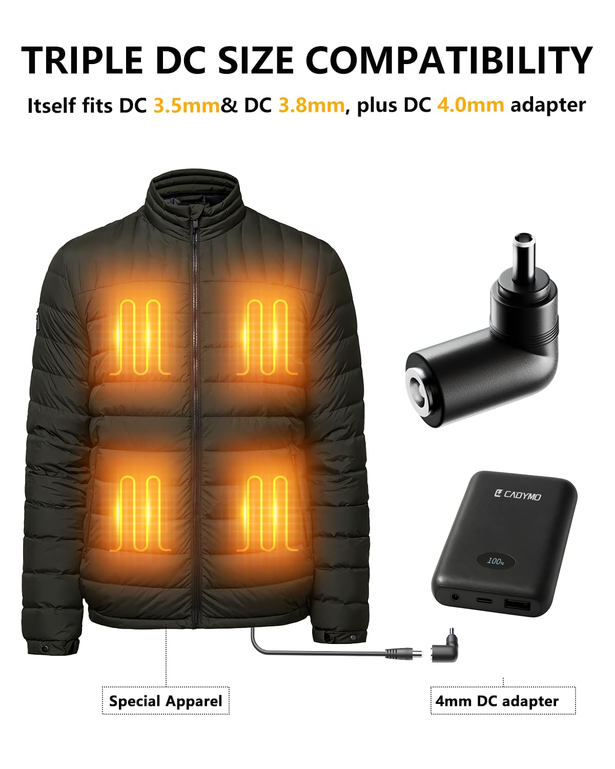 cadymo Heated Vest Battery Pack 7.4V/5V 10000mAh, Ultra-Light Battery Pack with LED Display, DC/USB-A/Type-C PD Output, Compatible with ORORO Venustas Heated Jackets, Vests & Gloves